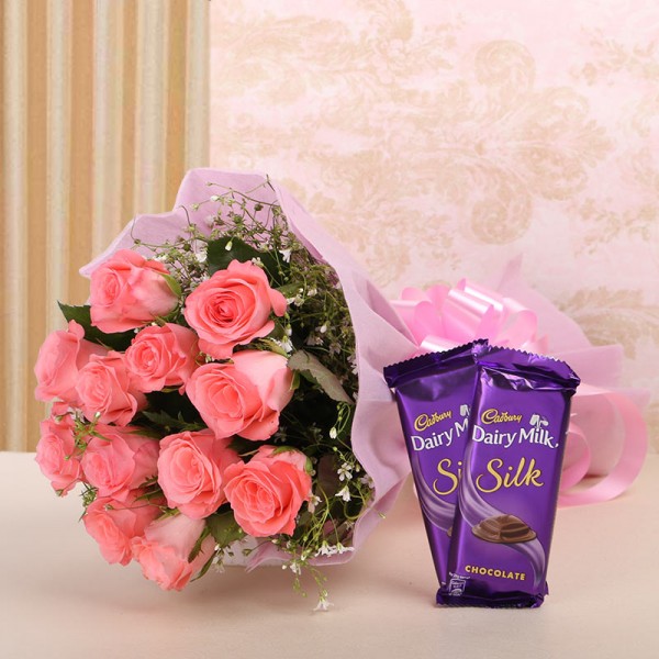 Pink Rose Bunch & Slik Chocolate